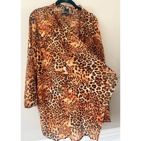 Animal Print Open Front Cardigan 1X - Picture 2 of 8